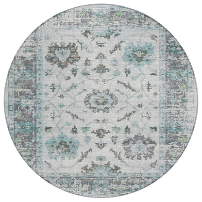 Machine Washable Indoor/Outdoor Chantille Teal 8' x 8' Round Rug
