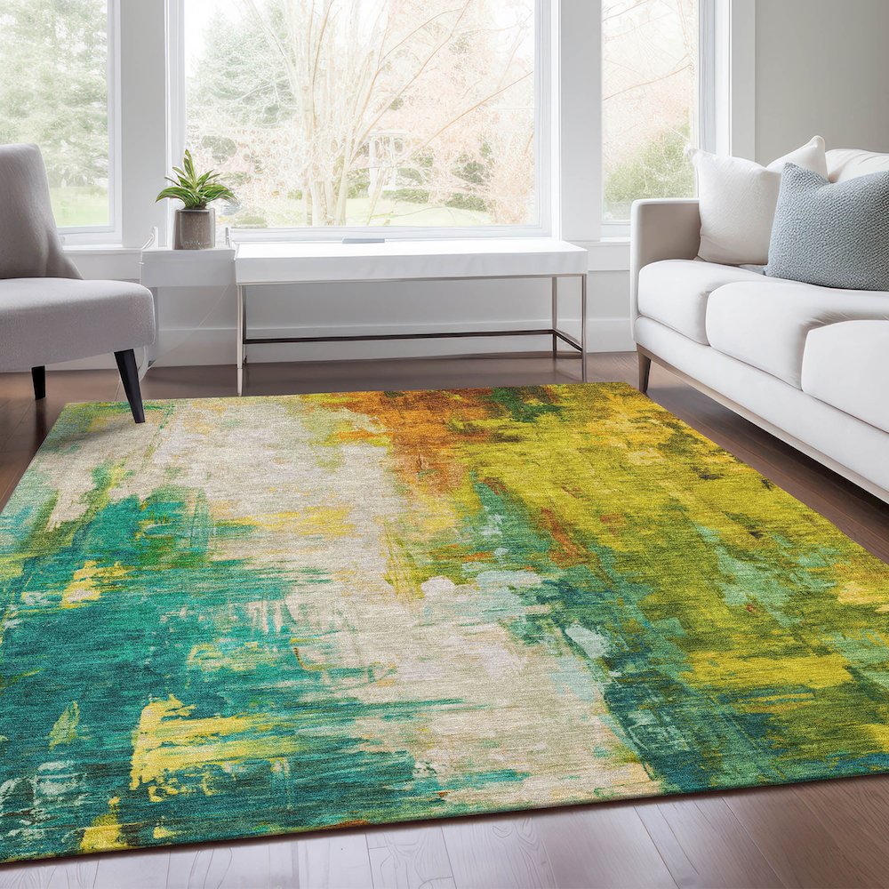 Machine Washable Indoor/Outdoor Chantille Green 2'6" x 3'10" Rug