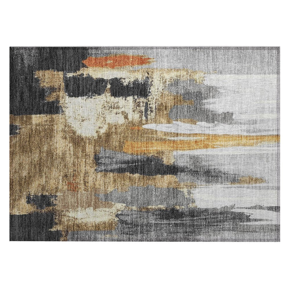 Machine Washable Indoor/Outdoor Chantille Black 1'8" x 2'6" Rug