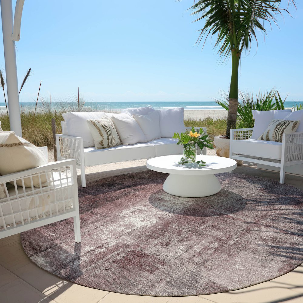 Machine Washable Indoor/Outdoor Chantille Blush 8' x 8' Round Rug