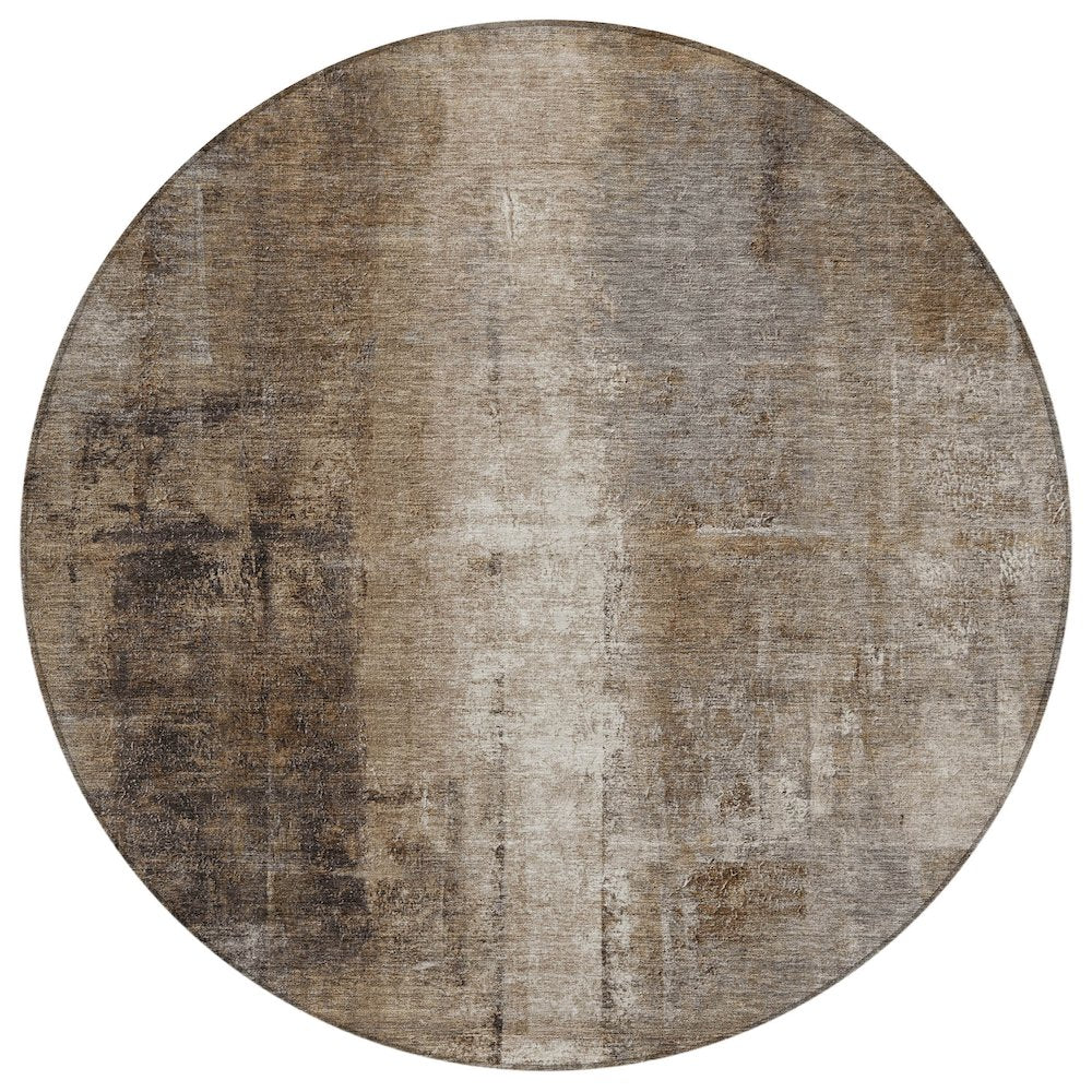 Machine Washable Indoor/Outdoor Chantille Brown 8' x 8' Round Rug