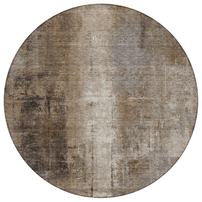 Machine Washable Indoor/Outdoor Chantille Brown 8' x 8' Round Rug