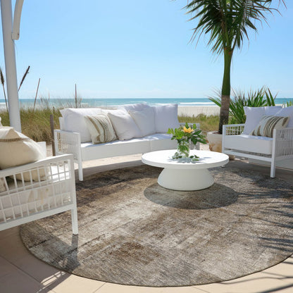 Machine Washable Indoor/Outdoor Chantille Brown 8' x 8' Round Rug