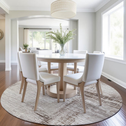 Machine Washable Indoor/Outdoor Chantille Taupe 8' x 8' Round Rug