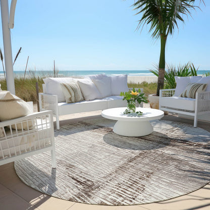 Machine Washable Indoor/Outdoor Chantille Taupe 8' x 8' Round Rug