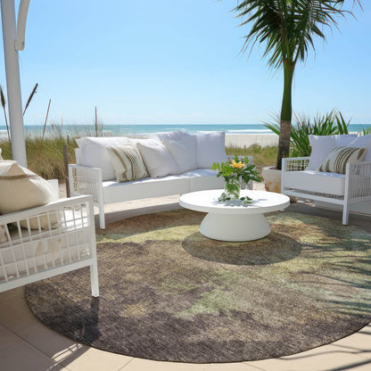 Machine Washable Indoor/Outdoor Chantille Mocha 8' x 8' Round Rug