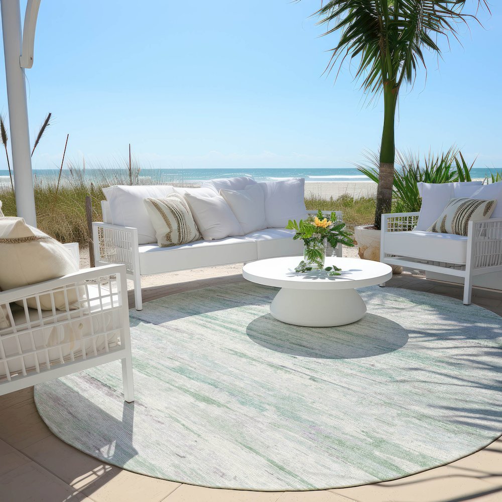 Machine Washable Indoor/Outdoor Chantille Aloe 8' x 8' Round Rug