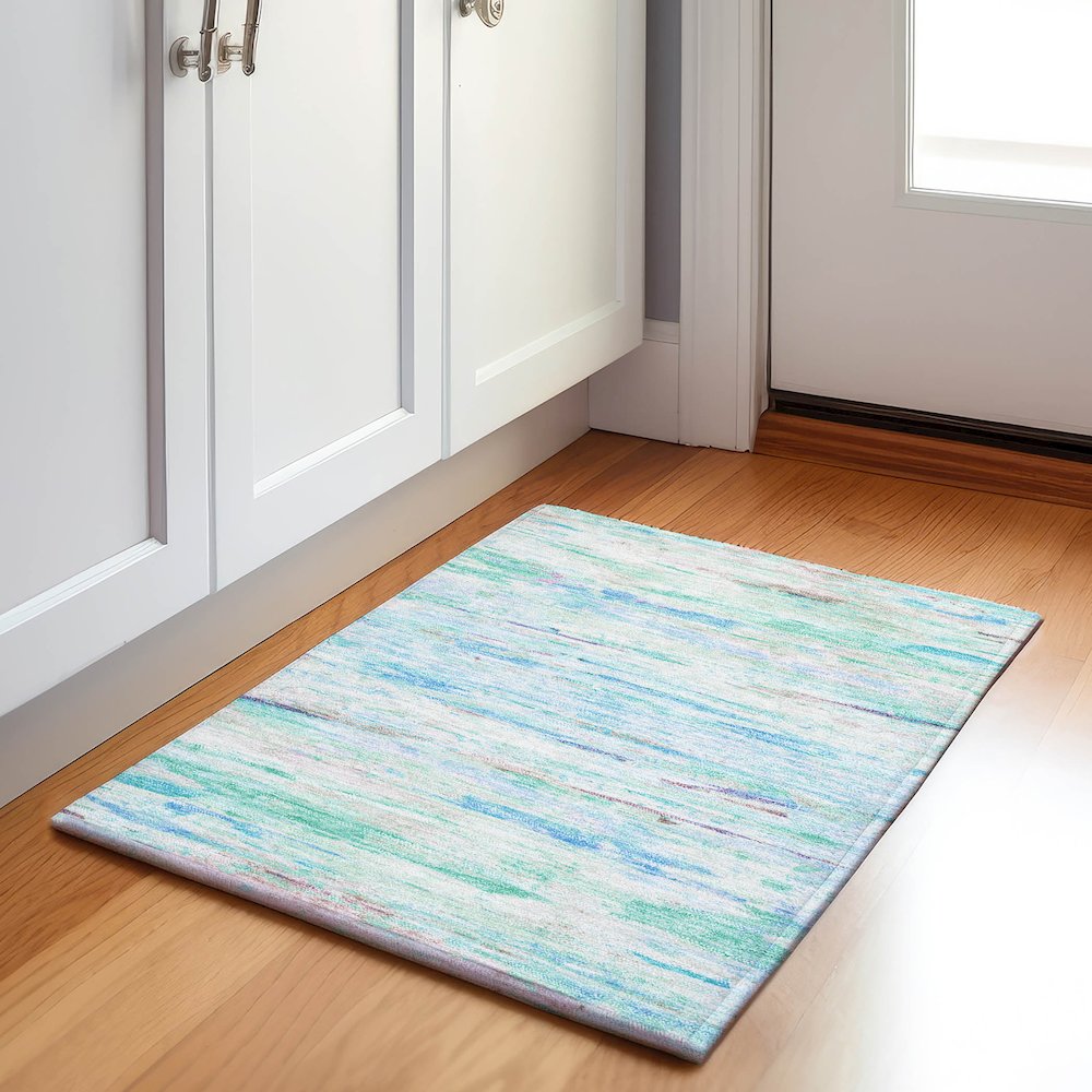 Machine Washable Indoor/Outdoor Chantille Teal 1'8" x 2'6" Rug