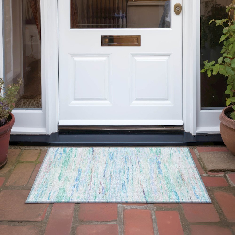 Machine Washable Indoor/Outdoor Chantille Teal 1'8" x 2'6" Rug