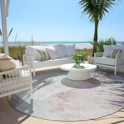 Machine Washable Indoor/Outdoor Chantille Blush 8' x 8' Round Rug