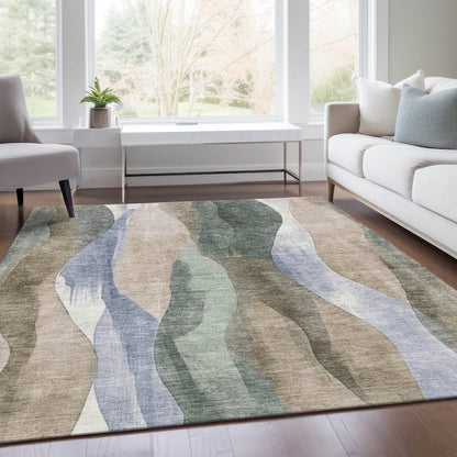 Machine Washable Indoor/Outdoor Chantille Beige 2'6" x 3'10" Rug