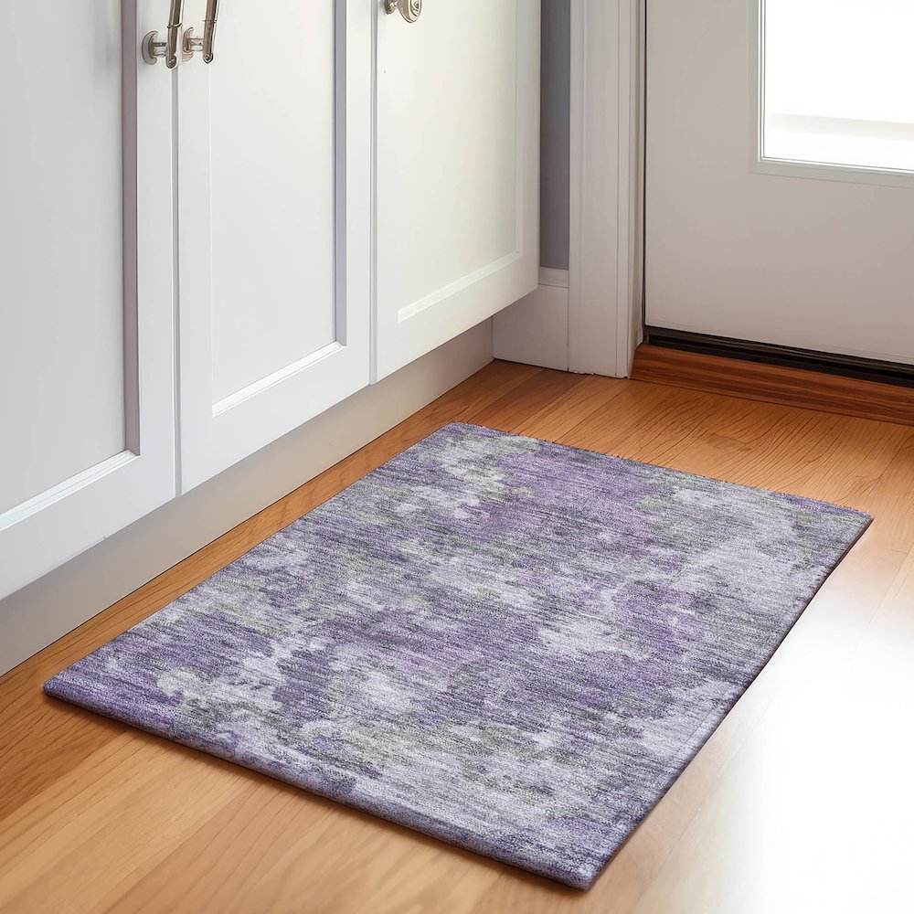 Machine Washable Indoor/Outdoor Chantille Purple 1'8" x 2'6" Rug