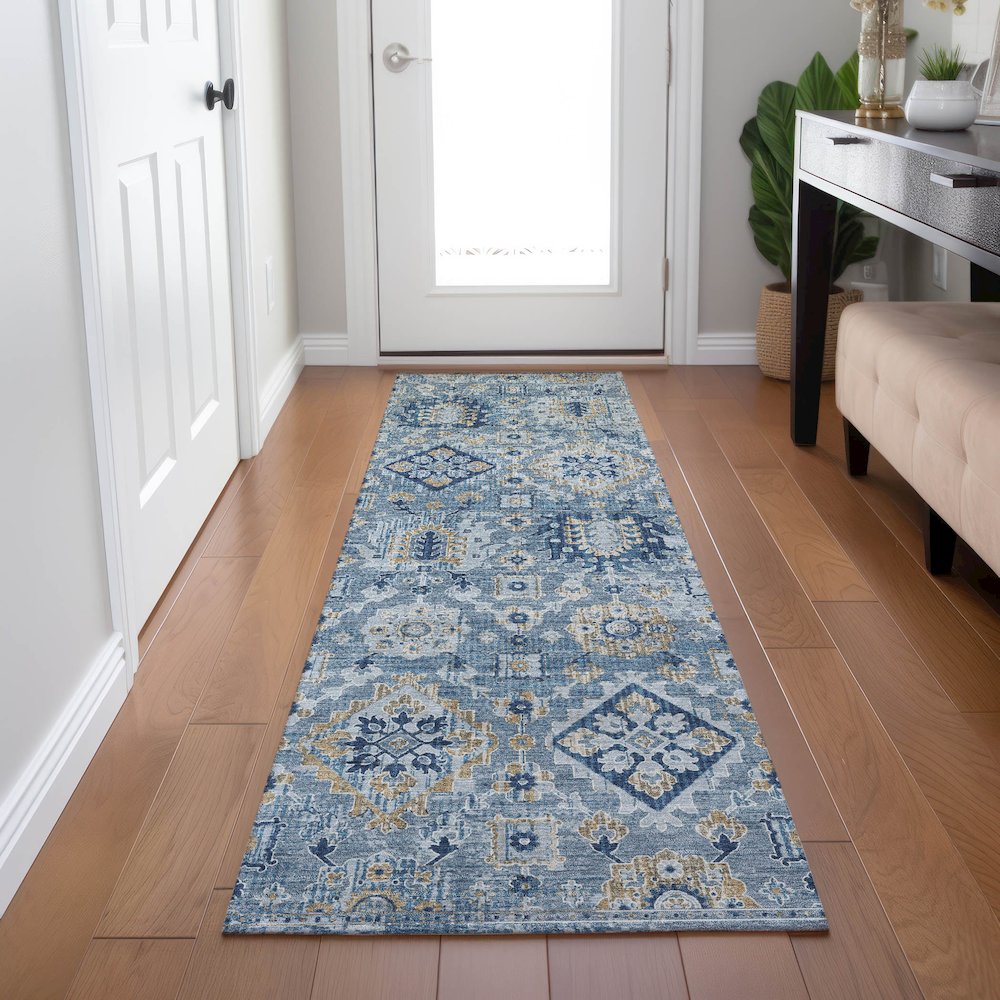 Machine Washable Indoor/Outdoor Chantille Denim 2'3" x 7'6" Runner Rug