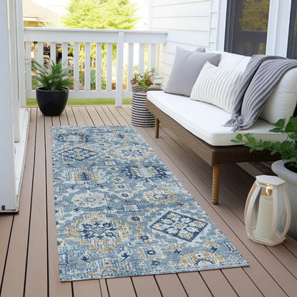 Machine Washable Indoor/Outdoor Chantille Denim 2'3" x 7'6" Runner Rug