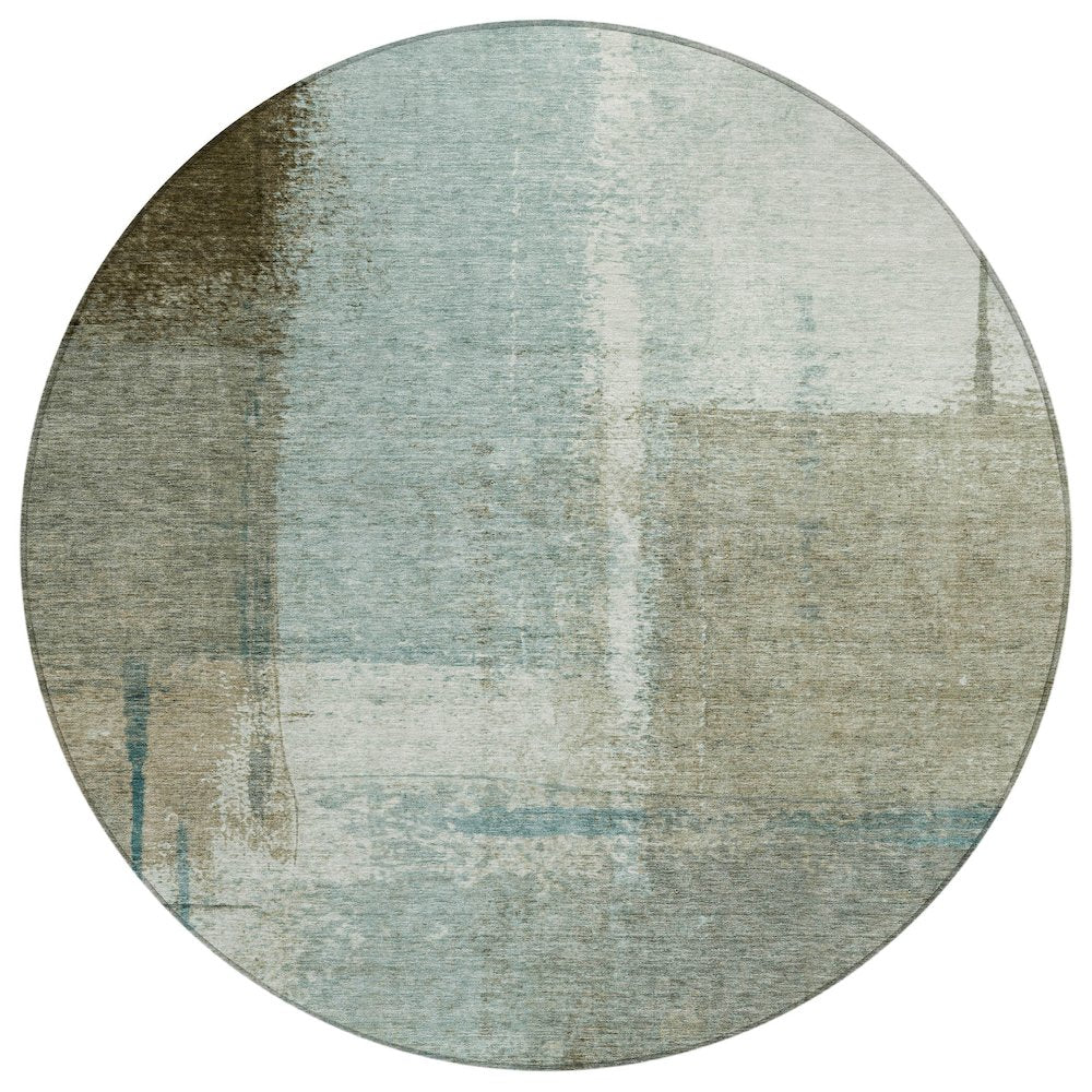 Machine Washable Indoor/Outdoor Chantille Seafoam 8' x 8' Round Rug