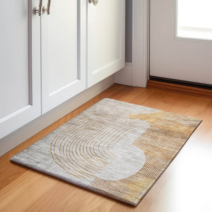 Machine Washable Indoor/Outdoor Chantille Gold 1'8" x 2'6" Rug