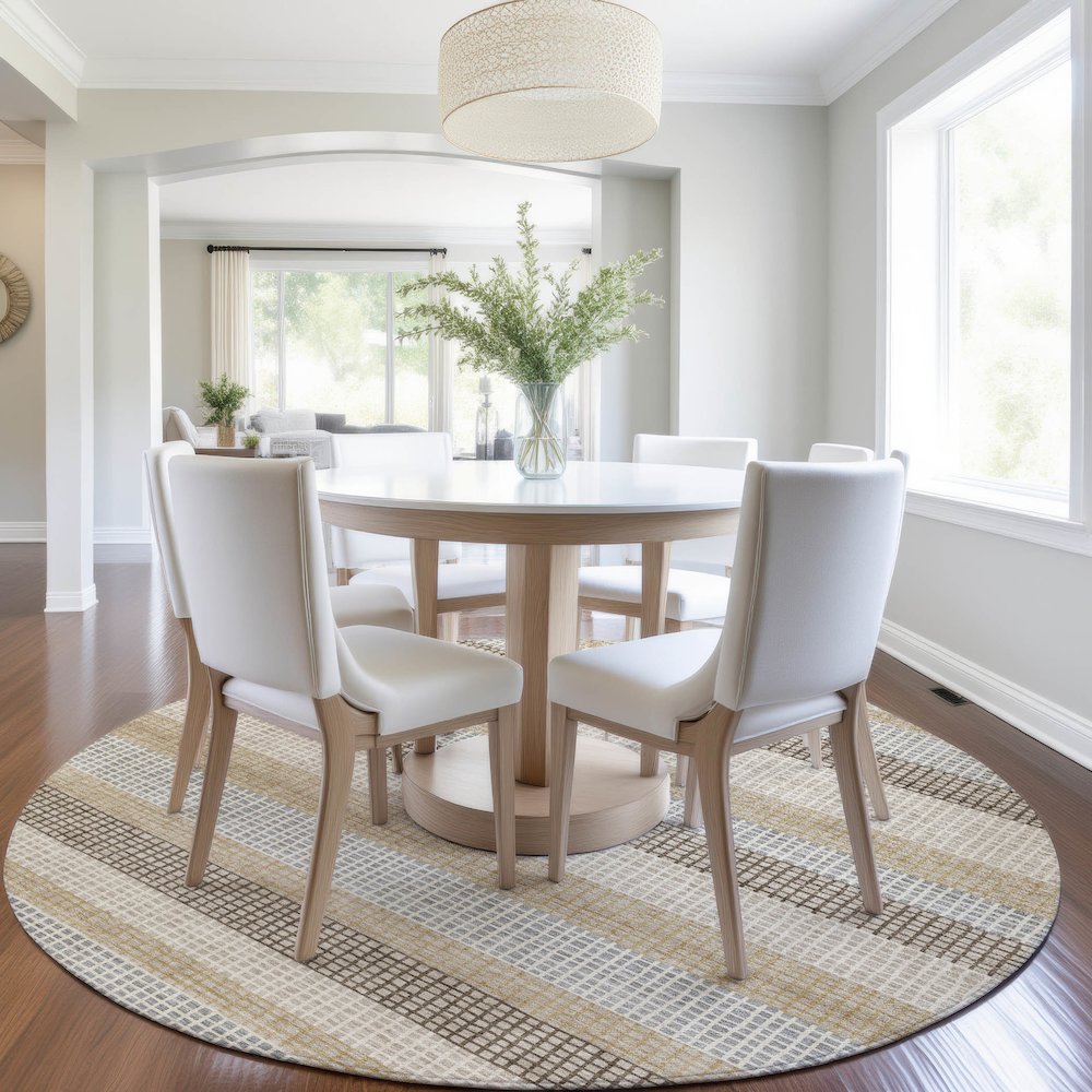 Machine Washable Indoor/Outdoor Chantille Beige 8' x 8' Round Rug