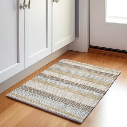 Machine Washable Indoor/Outdoor Chantille Beige 1'8" x 2'6" Rug