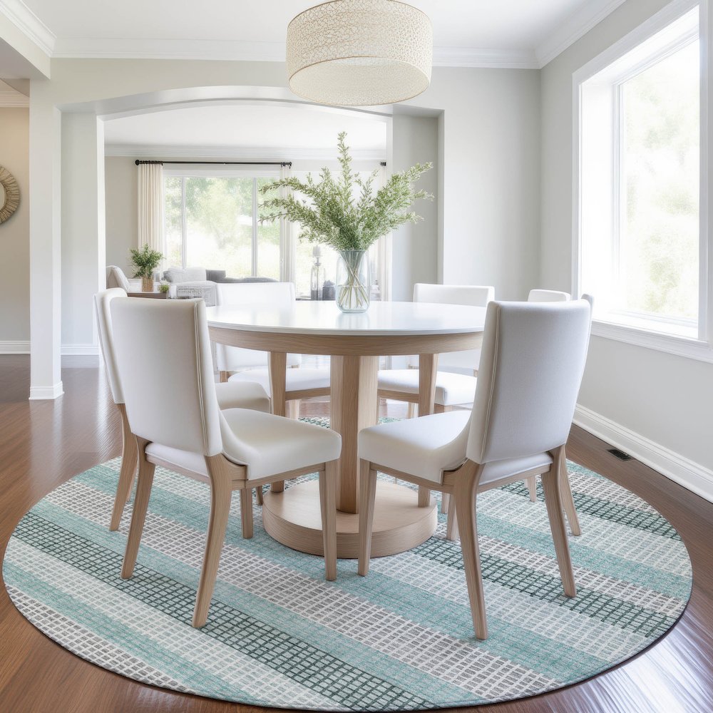 Machine Washable Indoor/Outdoor Chantille Teal 8' x 8' Round Rug