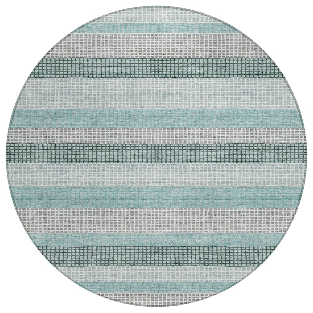 Machine Washable Indoor/Outdoor Chantille Teal 8' x 8' Round Rug