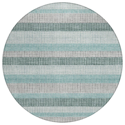 Machine Washable Indoor/Outdoor Chantille Teal 8' x 8' Round Rug