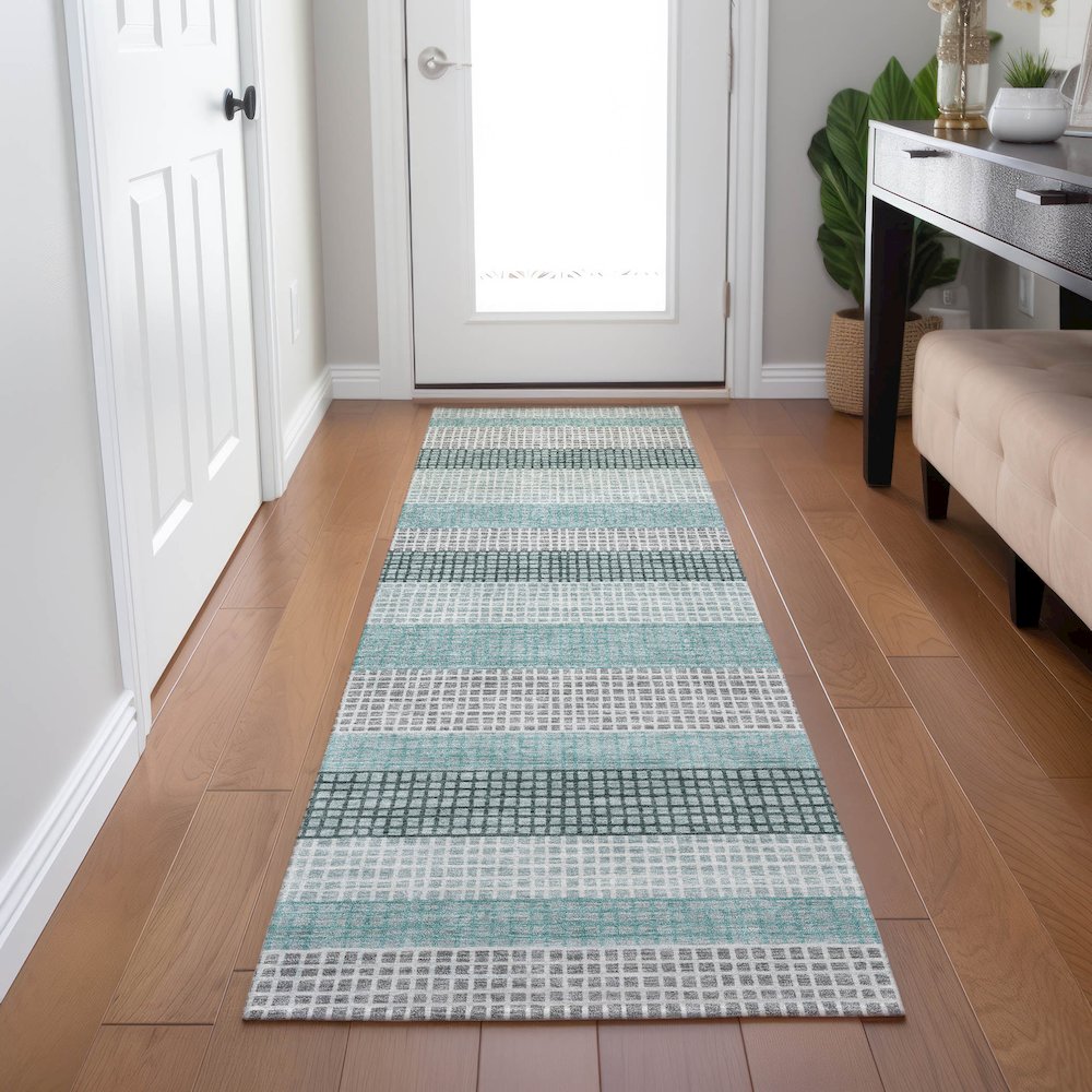 Machine Washable Indoor/Outdoor Chantille Teal 2'3" x 7'6" Runner Rug