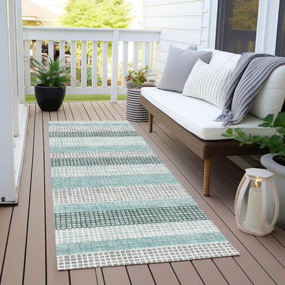 Machine Washable Indoor/Outdoor Chantille Teal 2'3" x 7'6" Runner Rug