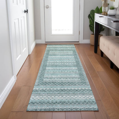 Machine Washable Indoor/Outdoor Chantille Teal 2'3" x 7'6" Runner Rug