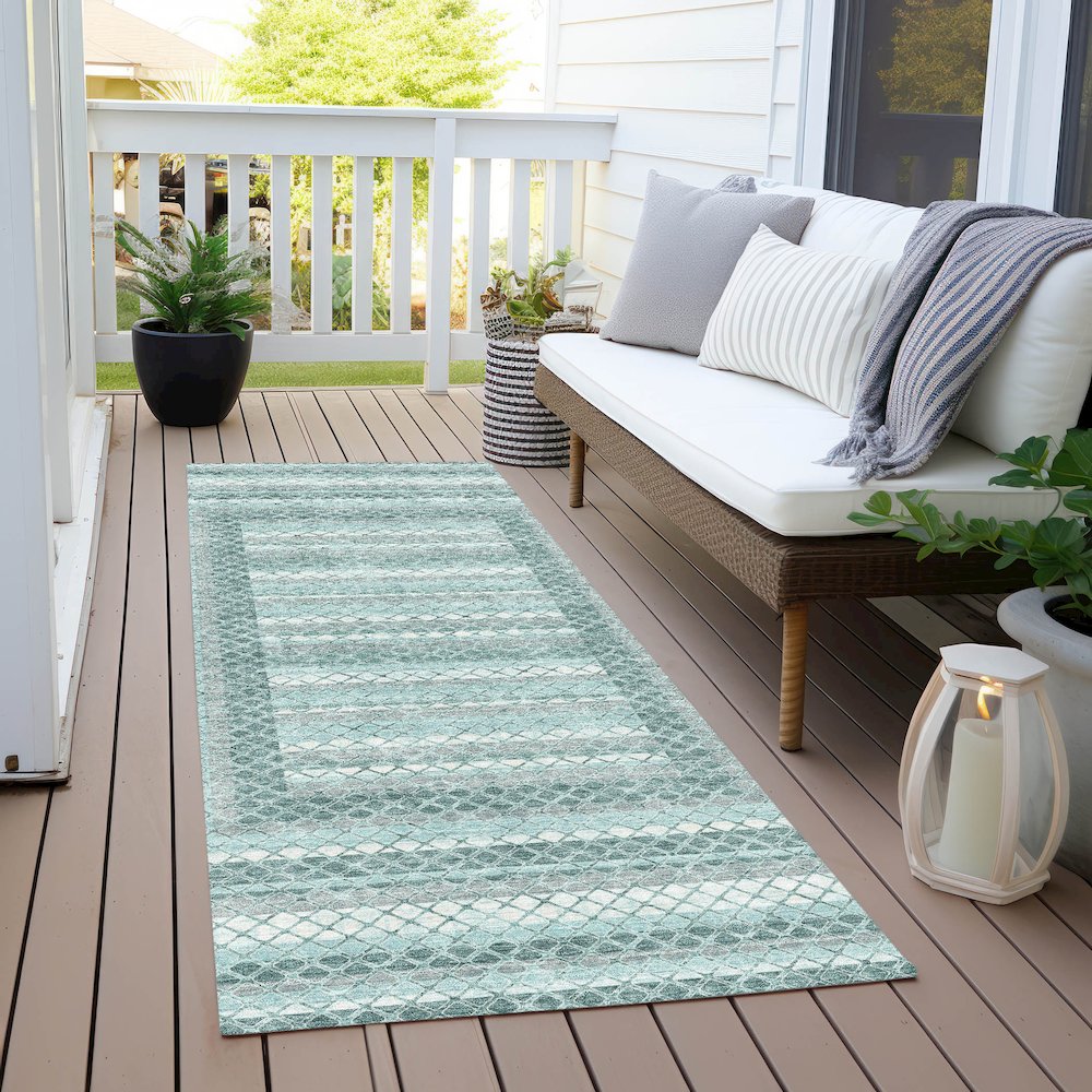 Machine Washable Indoor/Outdoor Chantille Teal 2'3" x 7'6" Runner Rug
