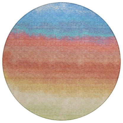 Machine Washable Indoor/Outdoor Chantille Coral 8' x 8' Round Rug