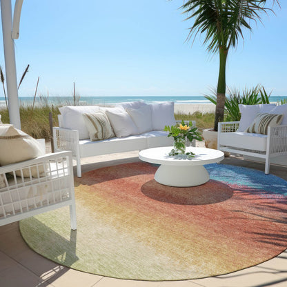 Machine Washable Indoor/Outdoor Chantille Coral 8' x 8' Round Rug