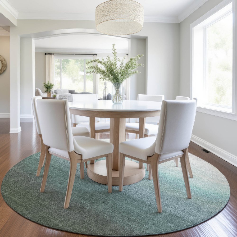Machine Washable Indoor/Outdoor Chantille Seafoam 8' x 8' Round Rug
