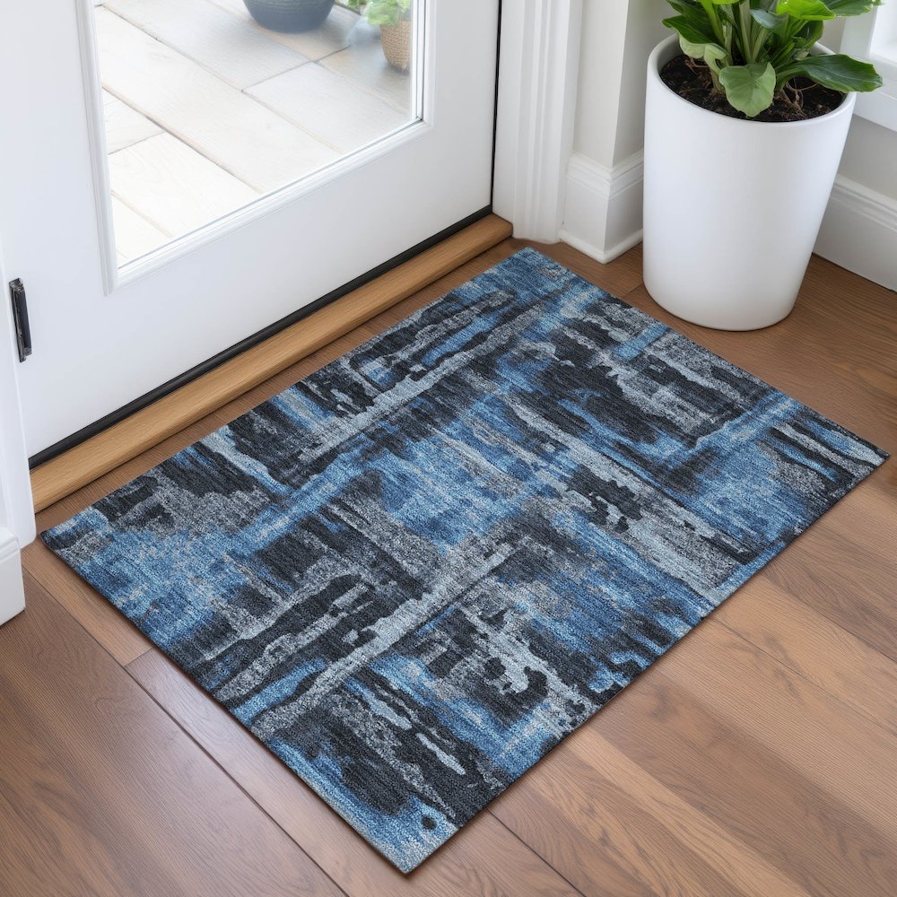 Machine Washable Indoor/Outdoor Chantille ACN2015 Black 1'8" x 2'6" Rug