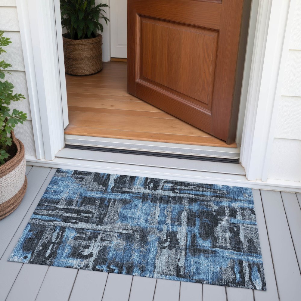 Machine Washable Indoor/Outdoor Chantille ACN2015 Black 1'8" x 2'6" Rug