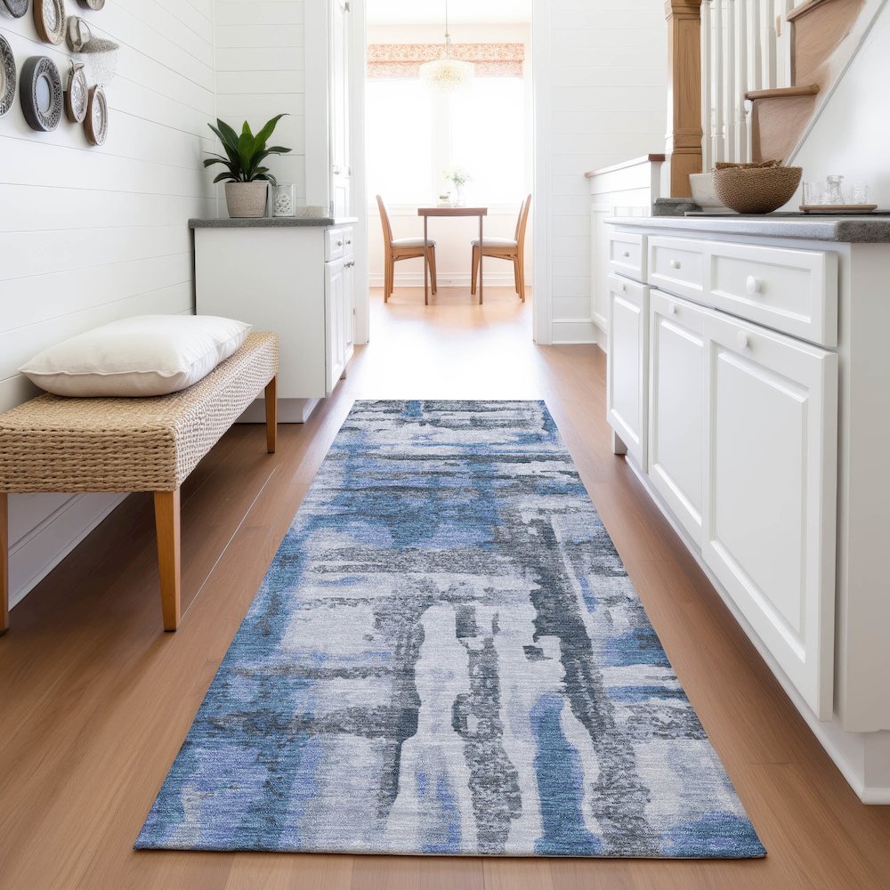 Machine Washable Indoor/Outdoor Chantille ACN2015 Blue 2'3" x 7'6" Runner Rug