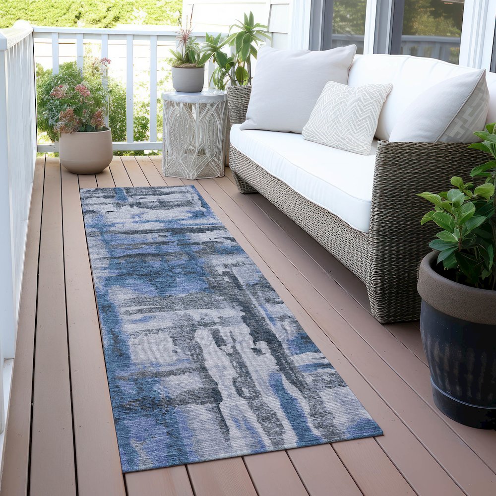 Machine Washable Indoor/Outdoor Chantille ACN2015 Blue 2'3" x 7'6" Runner Rug