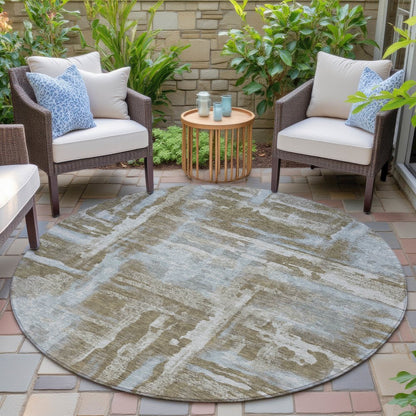 Machine Washable Indoor/Outdoor Chantille ACN2015 Brown 8' x 8' Round Rug
