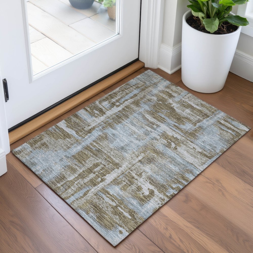 Machine Washable Indoor/Outdoor Chantille ACN2015 Brown 1'8" x 2'6" Rug