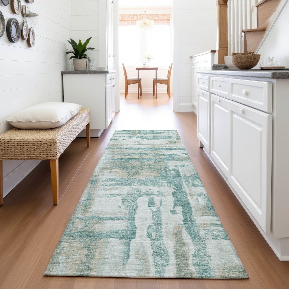 Machine Washable Indoor/Outdoor Chantille ACN2015 Teal 2'3" x 7'6" Runner Rug