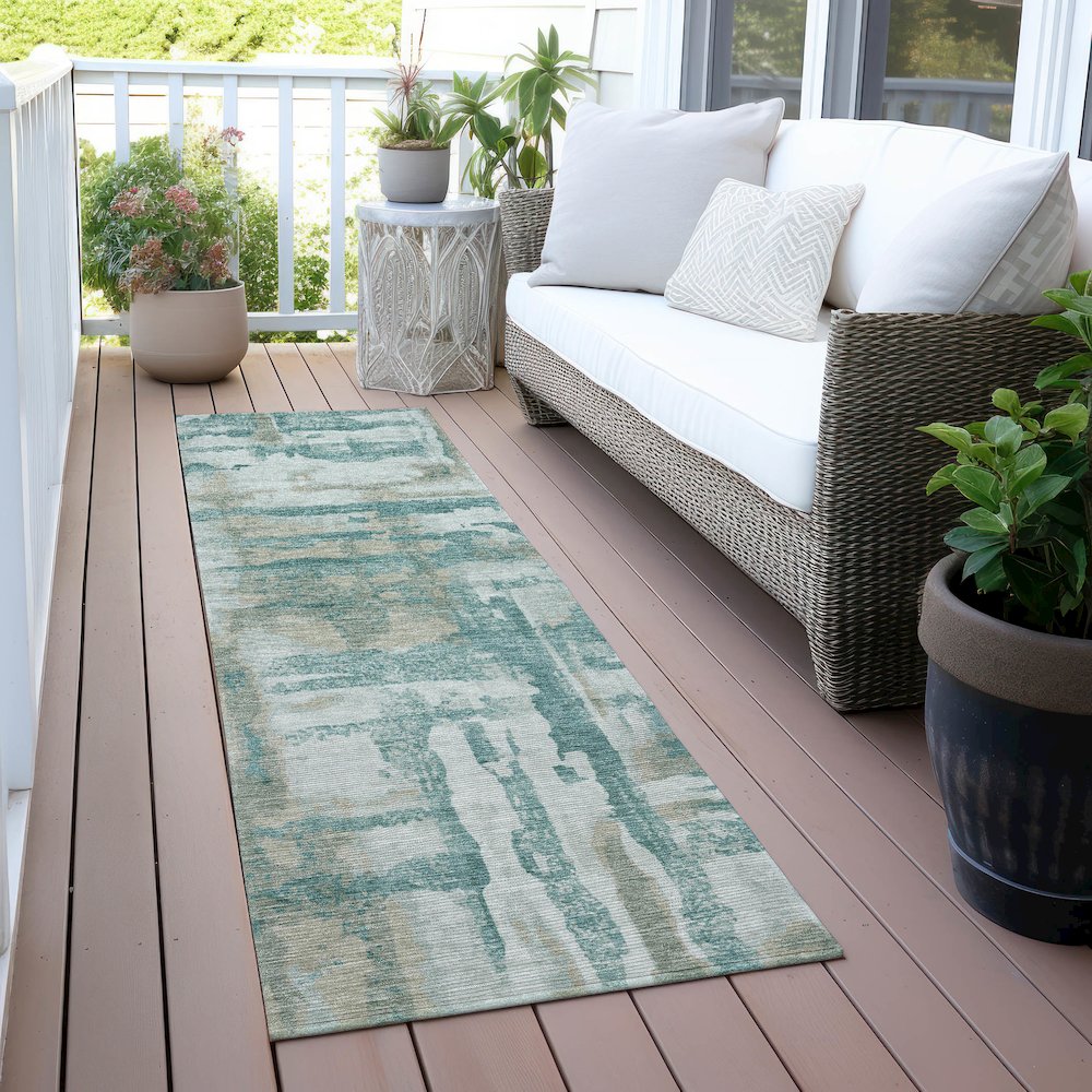 Machine Washable Indoor/Outdoor Chantille ACN2015 Teal 2'3" x 7'6" Runner Rug