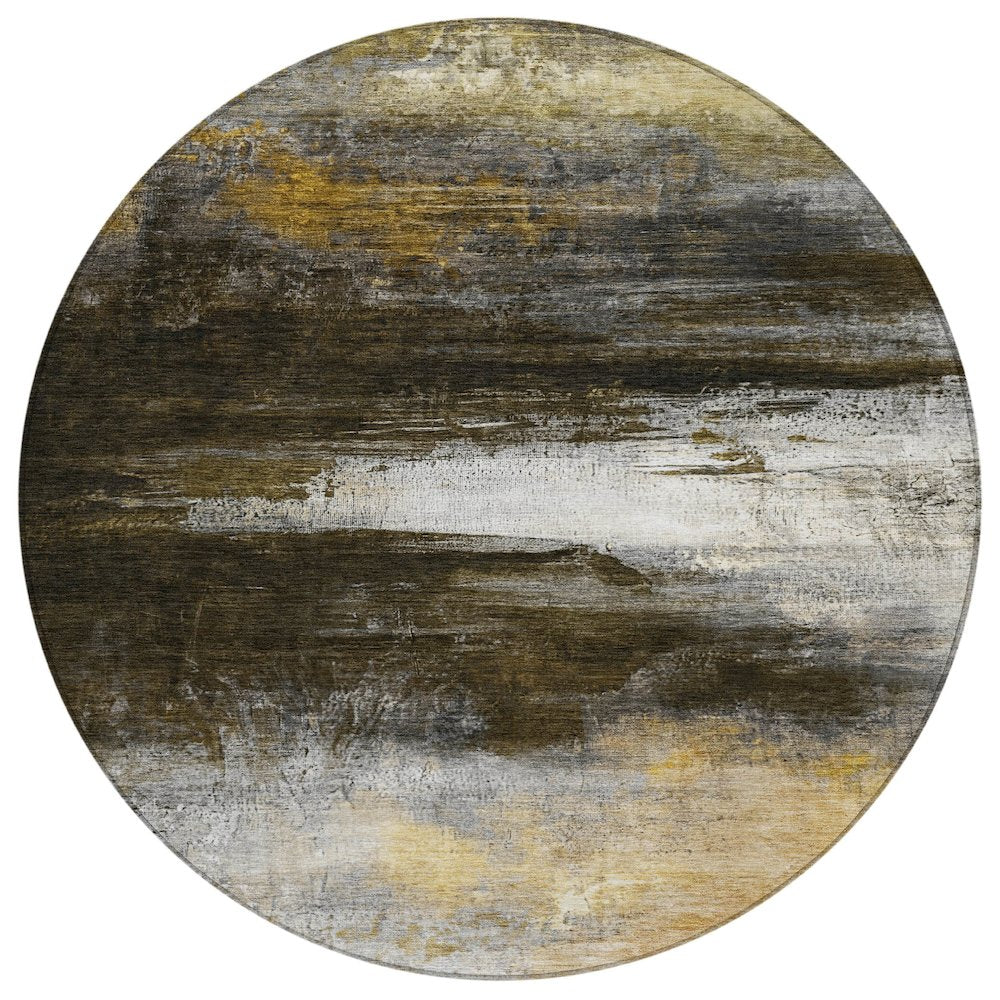 Machine Washable Indoor/Outdoor Chantille ACN2016 Chocolate 8' x 8' Round Rug