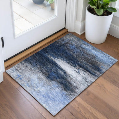 Machine Washable Indoor/Outdoor Chantille ACN2016 Navy 1'8" x 2'6" Rug