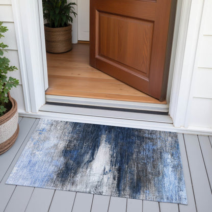 Machine Washable Indoor/Outdoor Chantille ACN2016 Navy 1'8" x 2'6" Rug