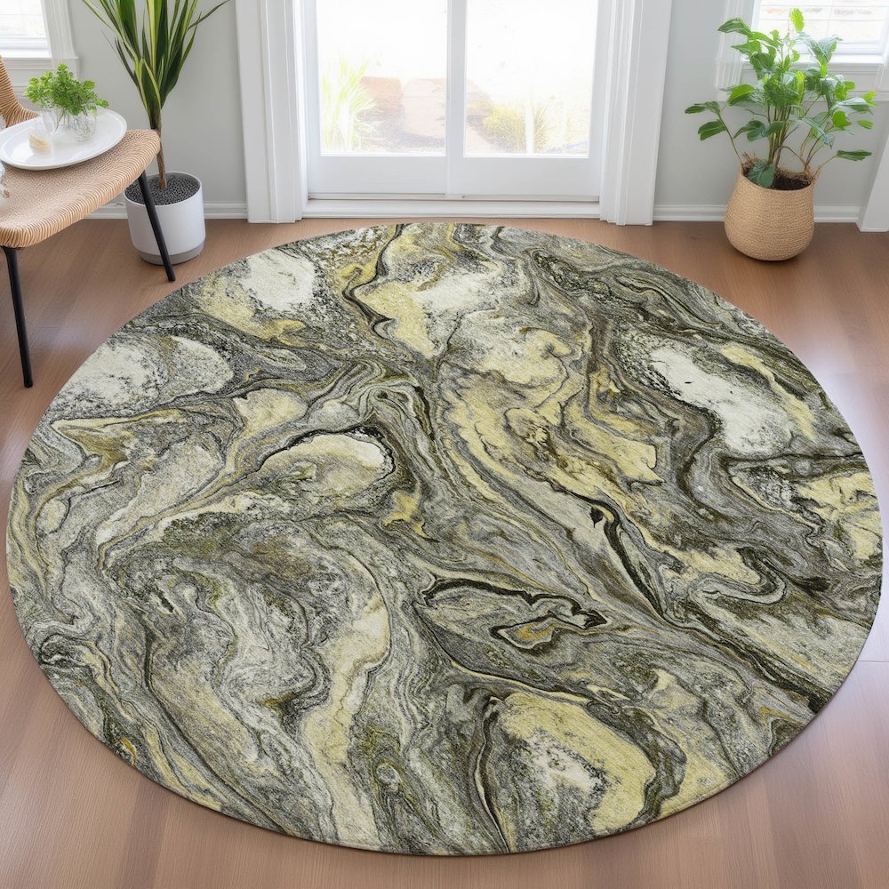Machine Washable Indoor/Outdoor Chantille ACN2017 Pewter 8' x 8' Round Rug