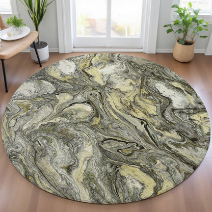 Machine Washable Indoor/Outdoor Chantille ACN2017 Pewter 8' x 8' Round Rug