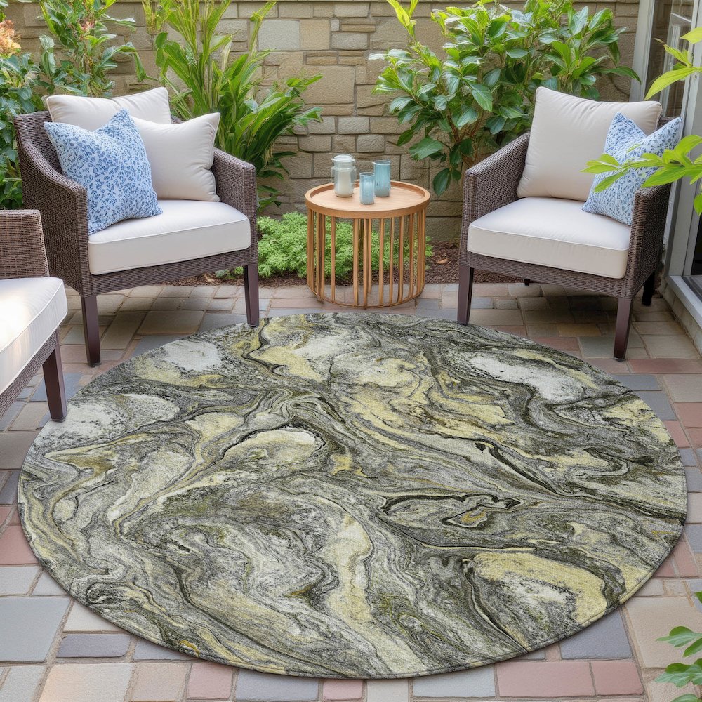 Machine Washable Indoor/Outdoor Chantille ACN2017 Pewter 8' x 8' Round Rug