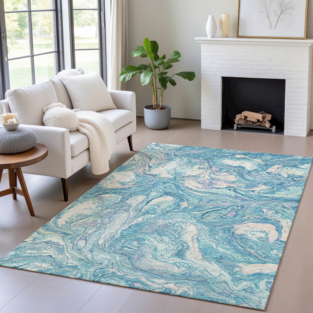 Machine Washable Indoor/Outdoor Chantille ACN2017 Teal 2'6" x 3'10" Rug
