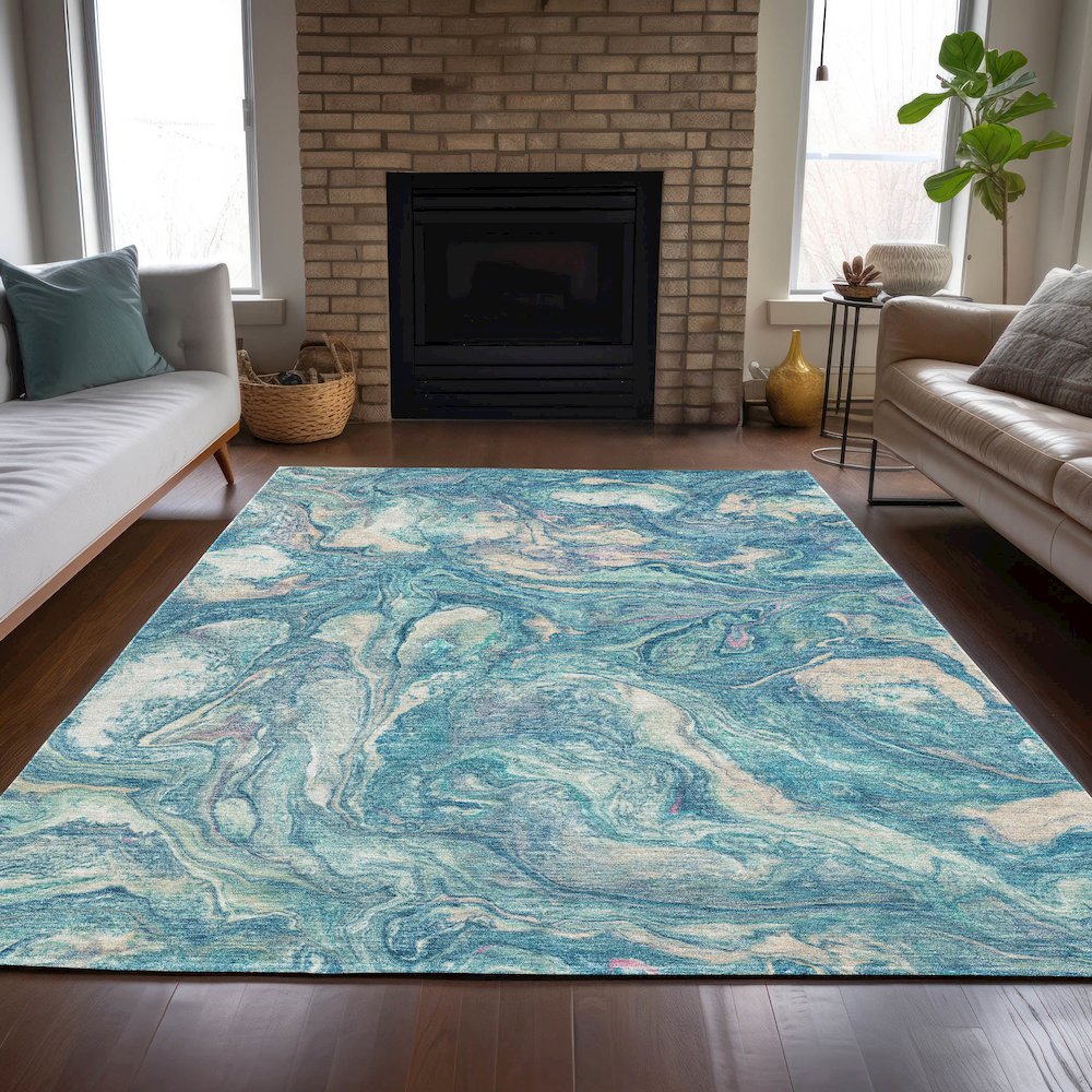 Machine Washable Indoor/Outdoor Chantille ACN2017 Teal 2'6" x 3'10" Rug