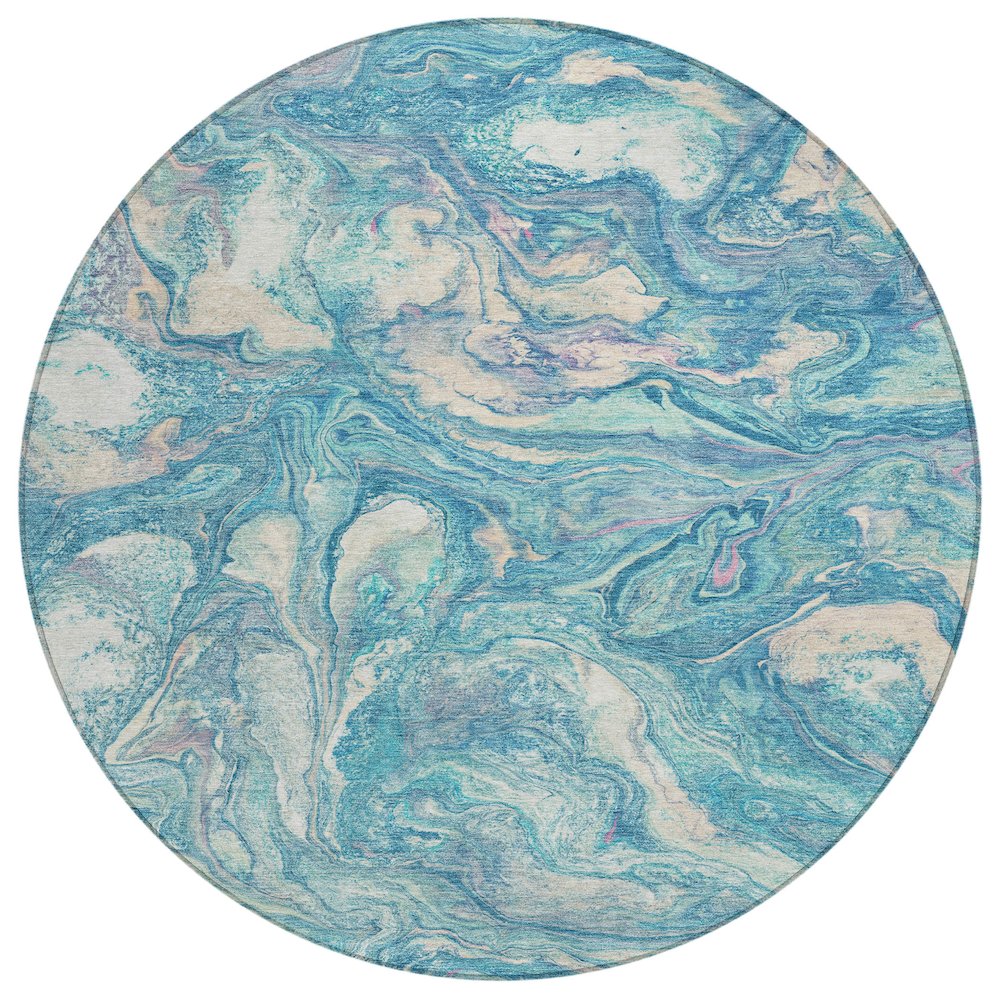 Machine Washable Indoor/Outdoor Chantille ACN2017 Teal 8' x 8' Round Rug