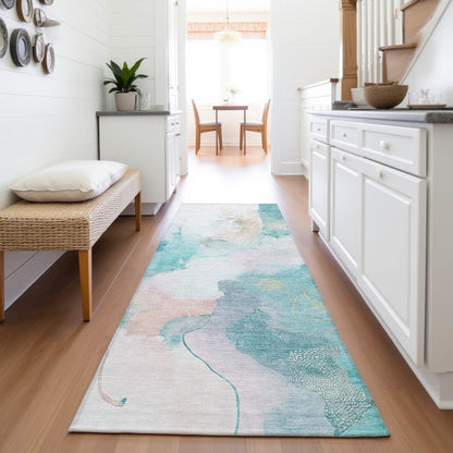 Machine Washable Indoor/Outdoor Chantille ACN2019 Turquoise 2'3"x7'6" Runner Rug